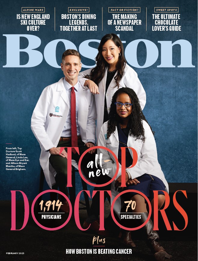 Cover of Boston Magazine with three doctors and the words "Top Doctors"