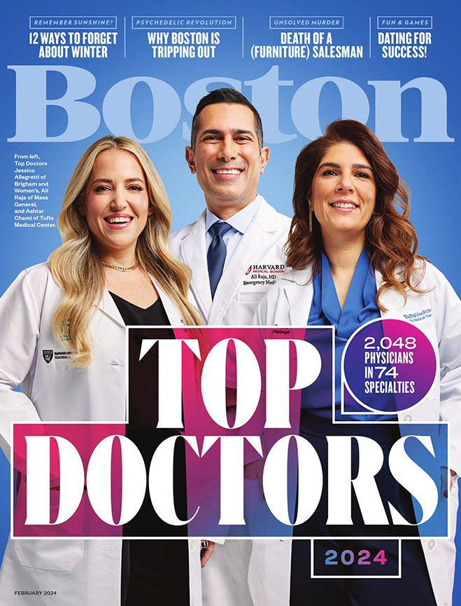 Cover of Boston Magazine with three doctors and the words "Top Doctors"