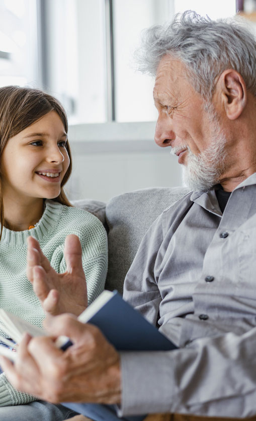 Grandpa and grandchild reading