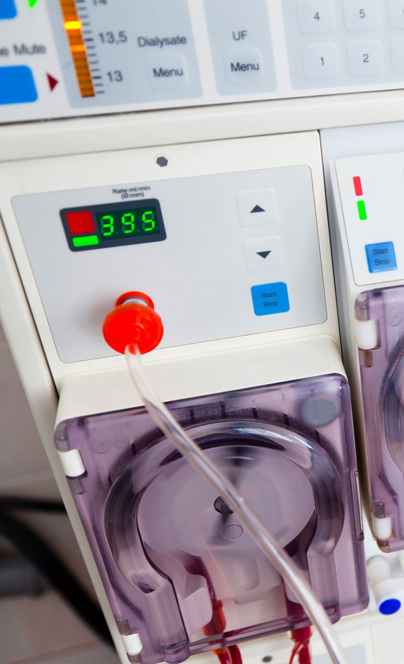Artifical kidney (dialysis) device with rotating pumps.