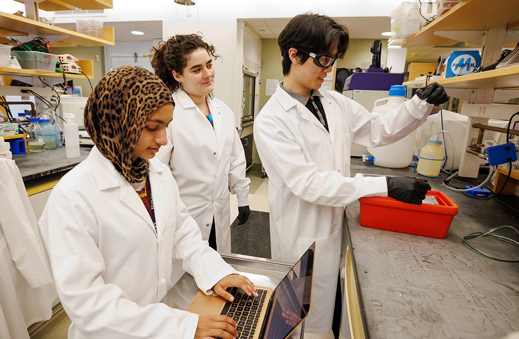 students with researchers in laboratory setting