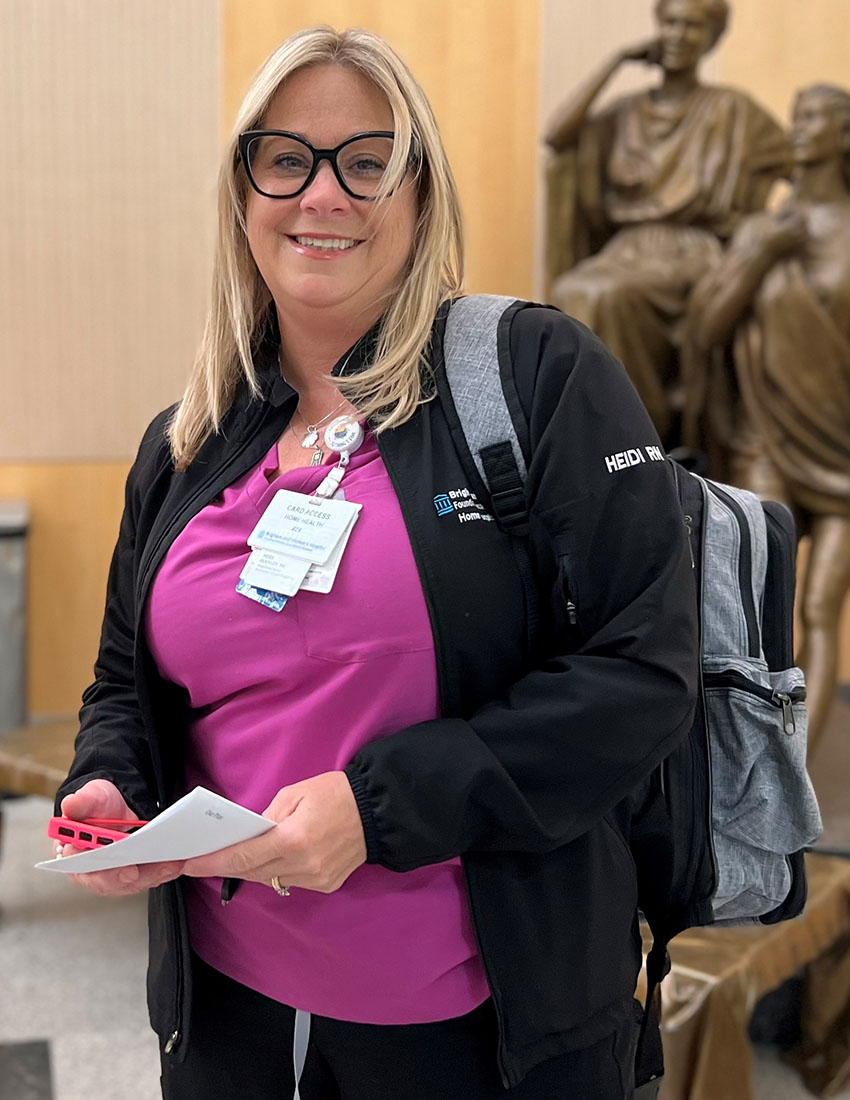 female nurse wearing a backpack