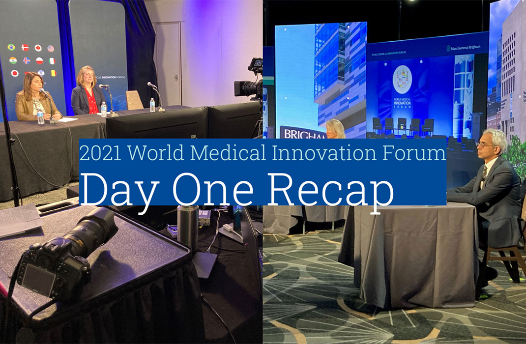 Panelists from day 1 of the 2021 World Medical Innovation Forum answer questions from a moderator