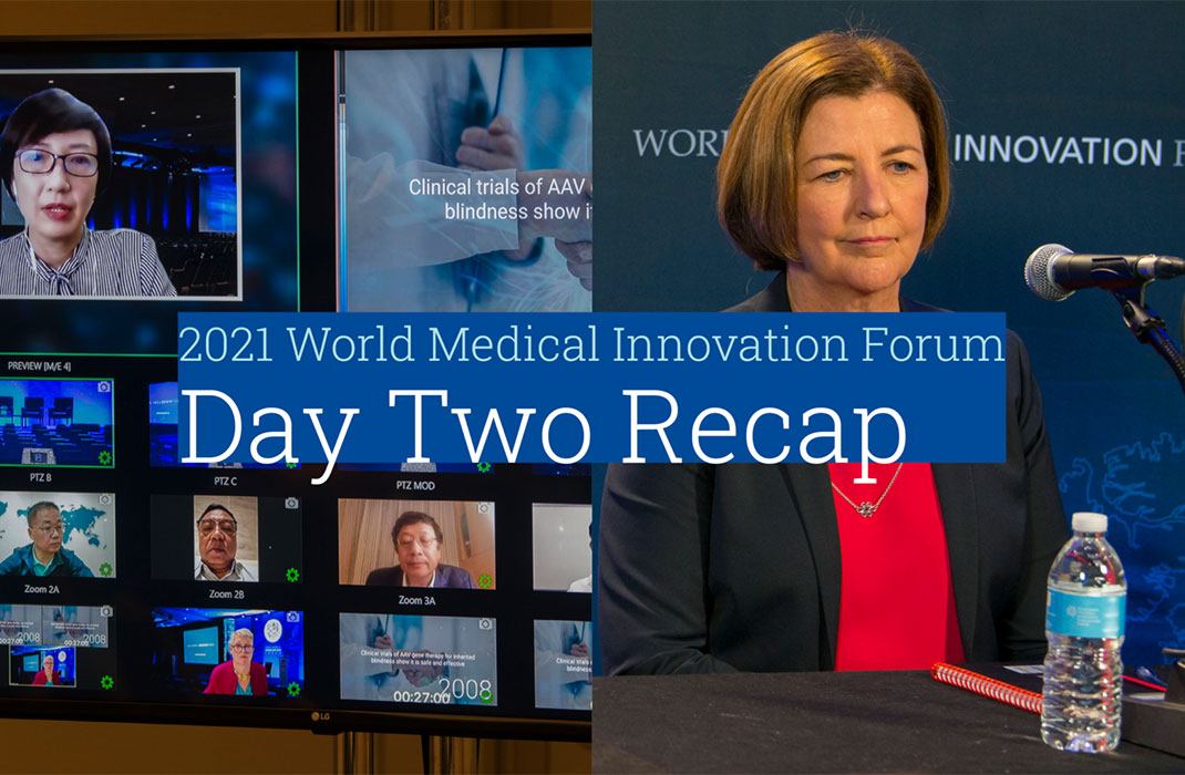 Panelists from day 2 of the 2021 World Medical Innovation Forum answer questions both in-person and via conference call