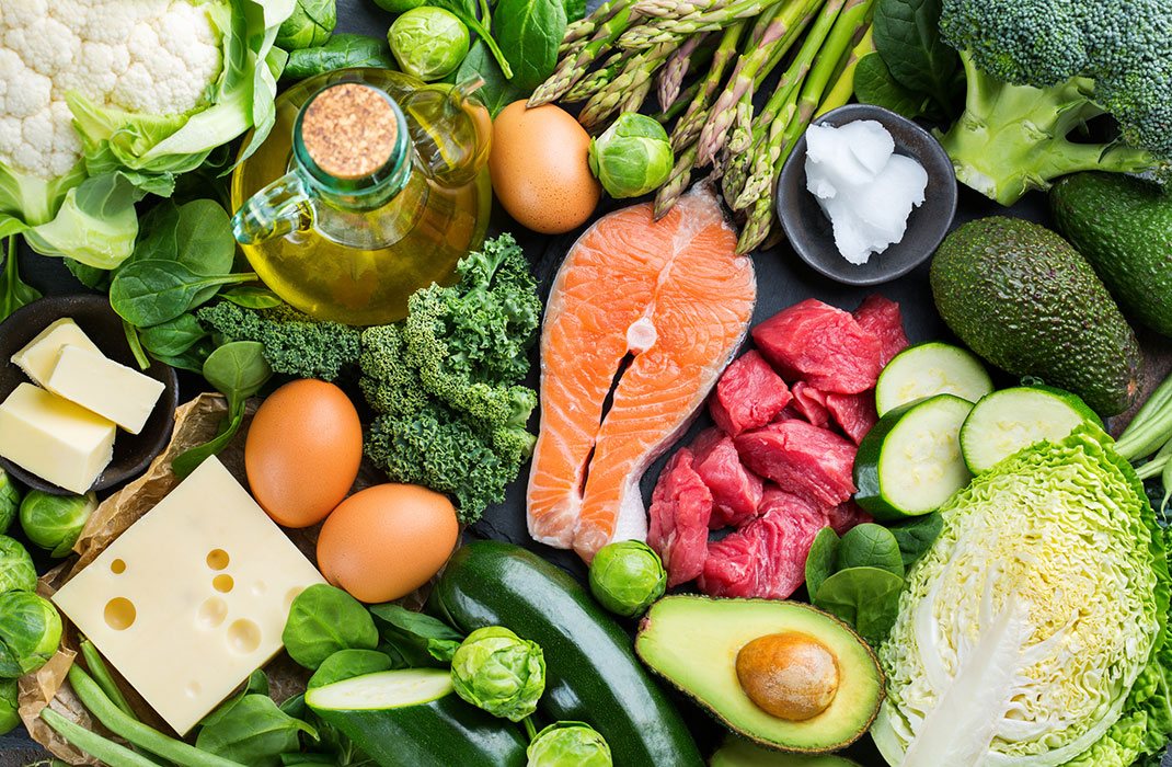 Salmon, cheese, green vegetables, and eggs. 