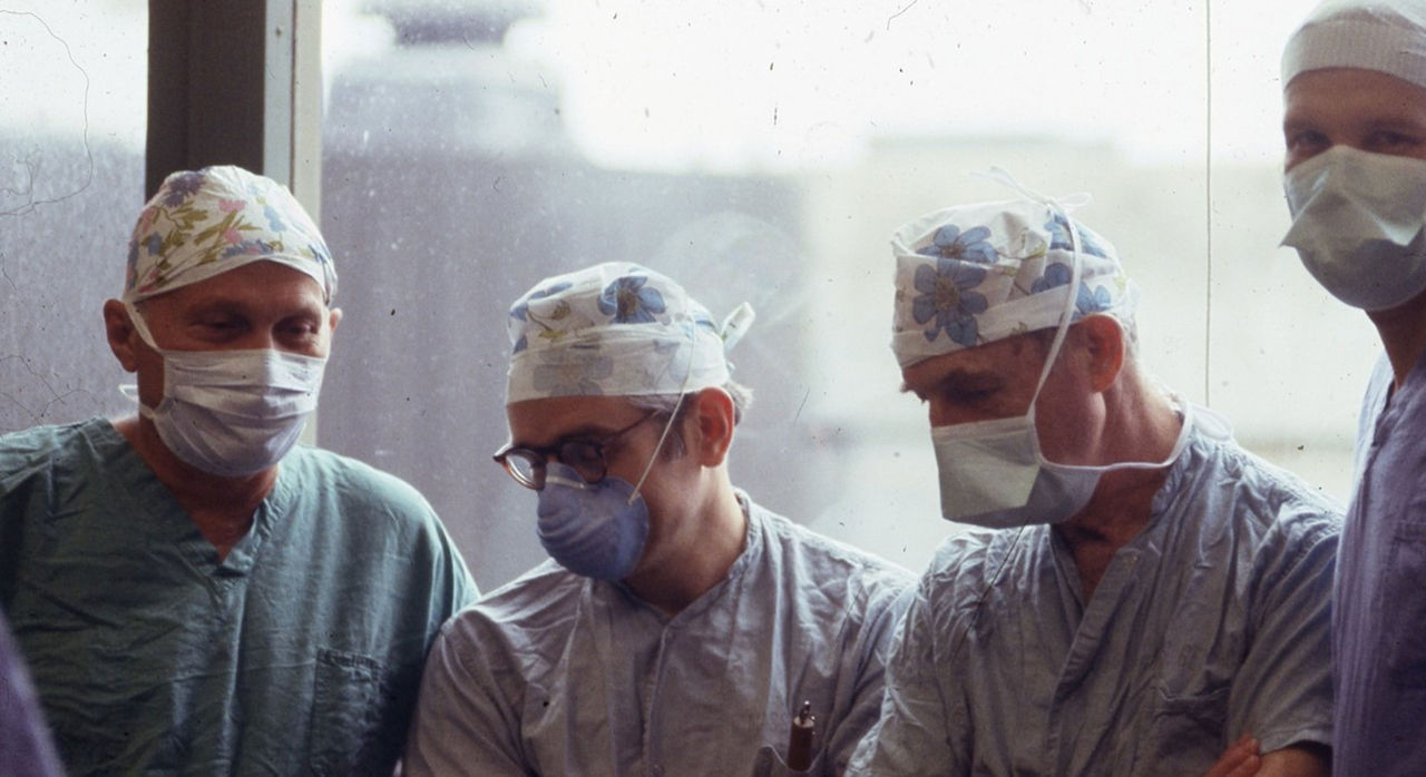 1976 – L to R:  Drs. Earle Wilkins, Ashby Moncure, Carter Rowe, Bert Zarins