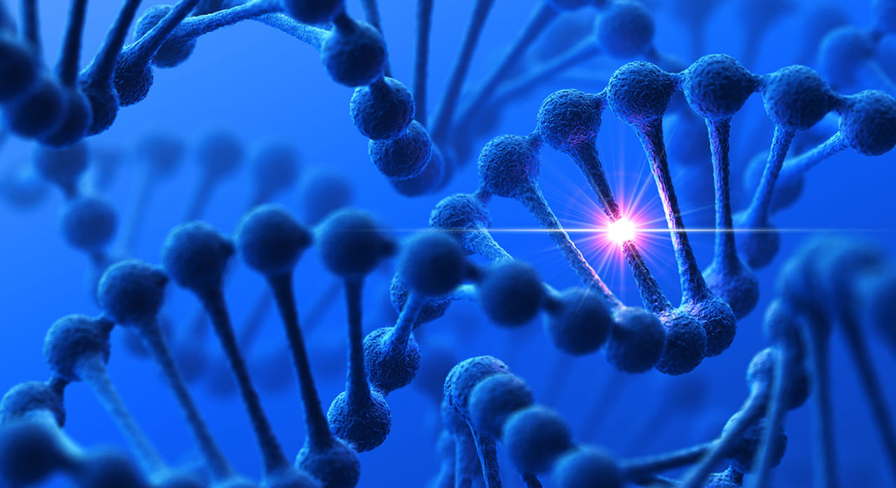DNA helix structure on blue background