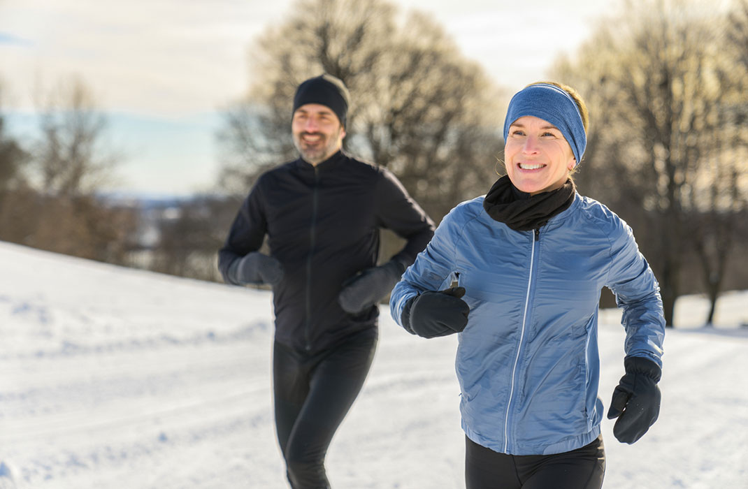 Joggers outside in winter