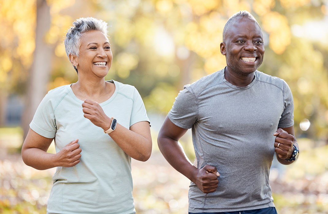 Two people running