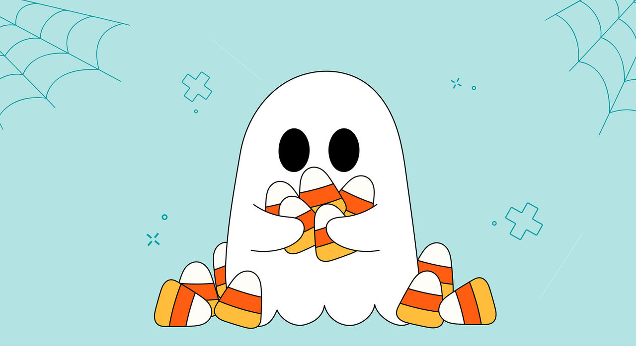 A ghost with candy corn