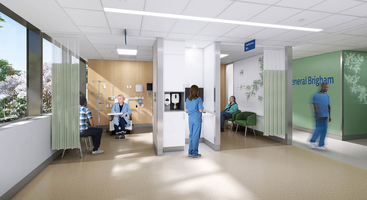 Rendering of an infusion space inside a medical building