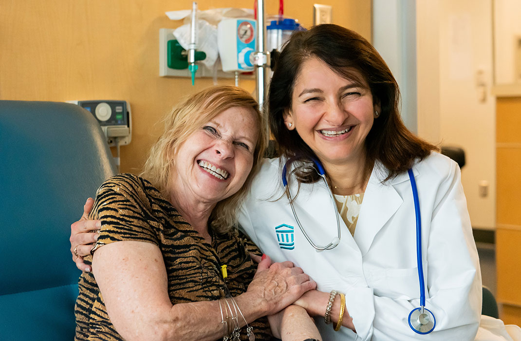 Dr. Noopur Raje with patient Sheila Swiderek, at the Mass General Cancer Center.