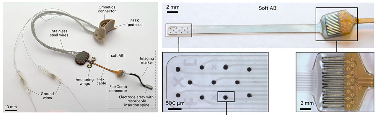 Auditory brain stem implant’s 11 soft electrodes