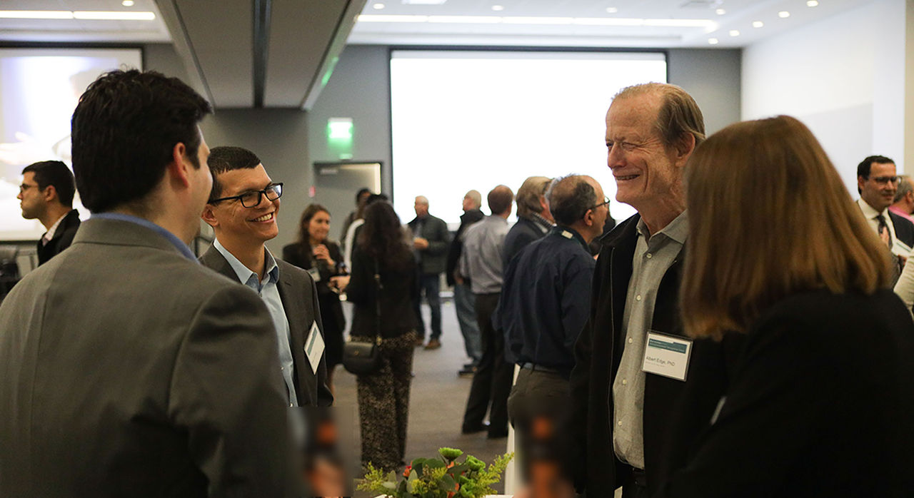 Mass General Brigham innovation team members, innovators, and leadership gather for the Innovator's Recognition Event