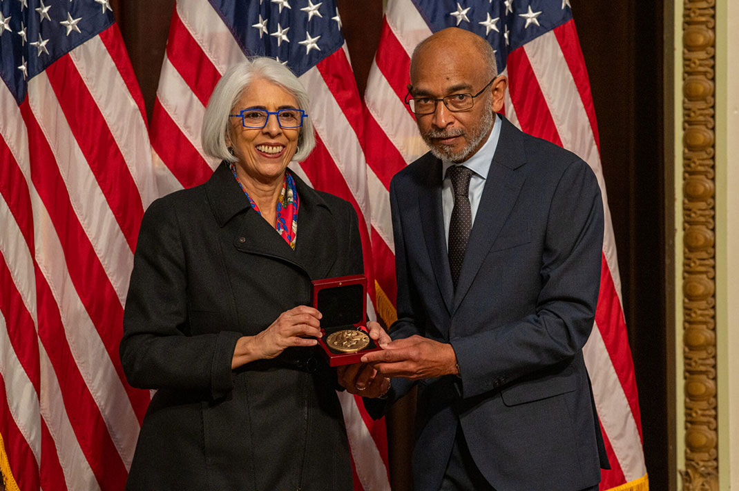 Arati Prabhakar, Ph.D., Director of the White House Office of Science and Technology Policy (OSTP), awards Emery N. Brown the National Medal of Science during an awards ceremony at the Eisenhower Executive Office Building in Washington, DC, January 3, 2025. Photo by Ryan K. Morris.