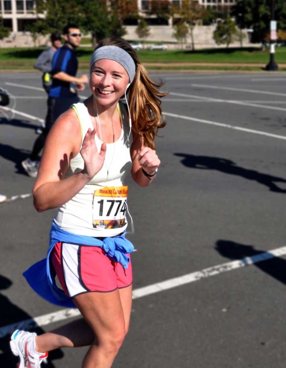 Hope Taft smiling as she gets ready to run in a marathon.