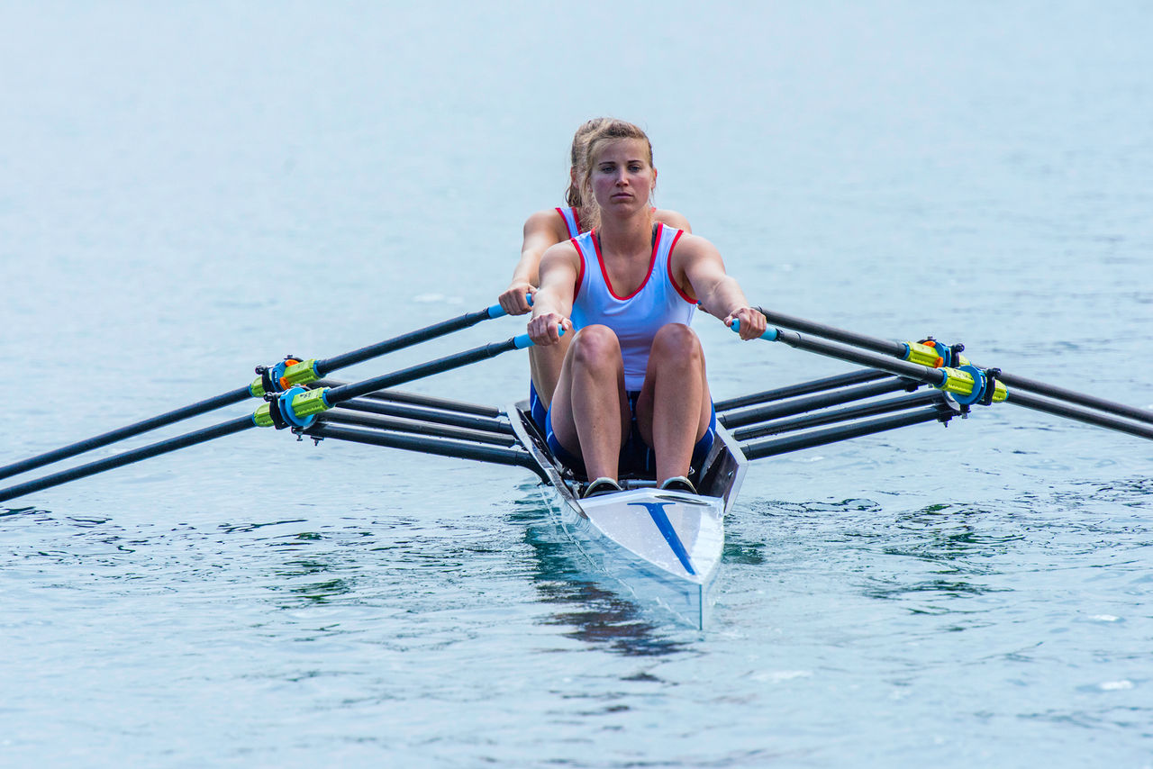 Pair of women rowing a boat