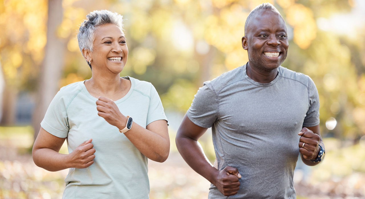 Two people running