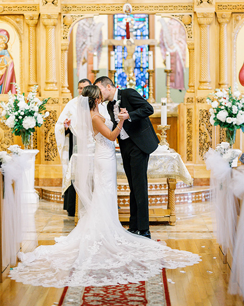 Newlyweds at the altar