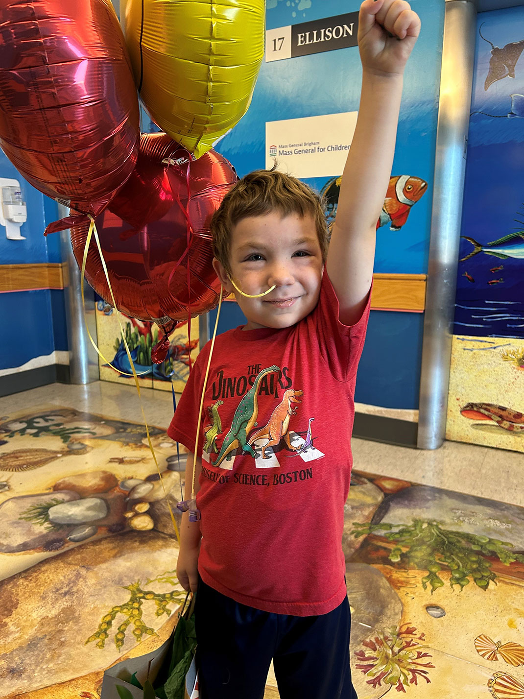 Theo leaving Ellisen 17 after his last inpatient immunotherapy treatment in June 2024