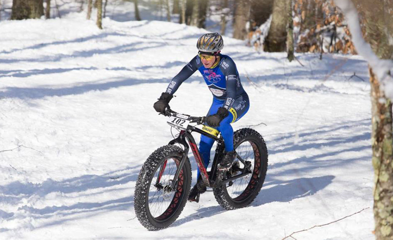 Newton-Wellesley Spine Center patient competes in a “Fat Bike” race in the snow