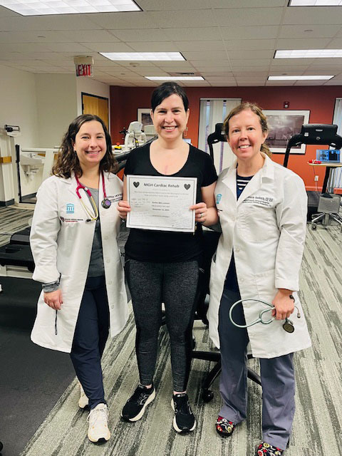 Sara with her Mass General Brigham cardiac rehabilitation providers