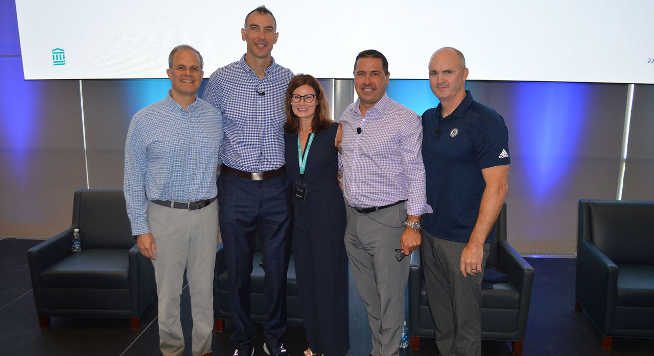 Panelists Zdeno Chara, Peter Asnis, MD, Scott Waugh, PT, and John Whitesides CSCS, with moderator Kelly McInnis, DO