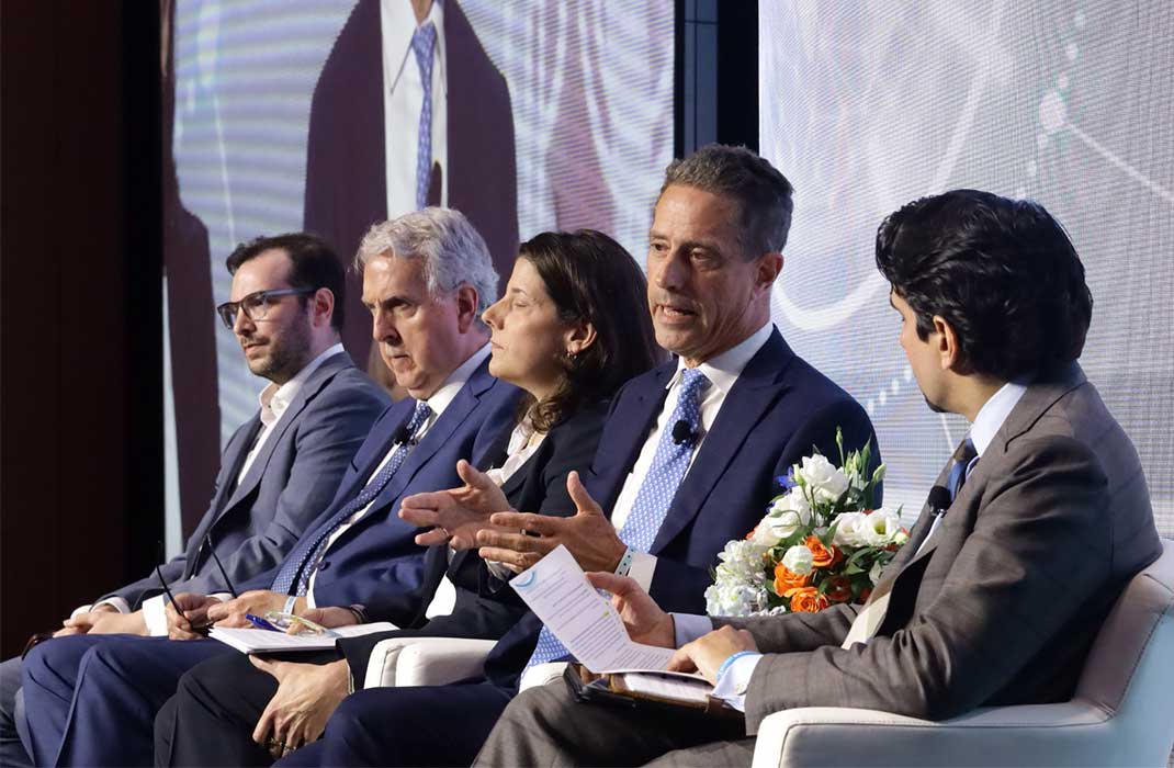Five panelists conversing at the Big Ideas panel.