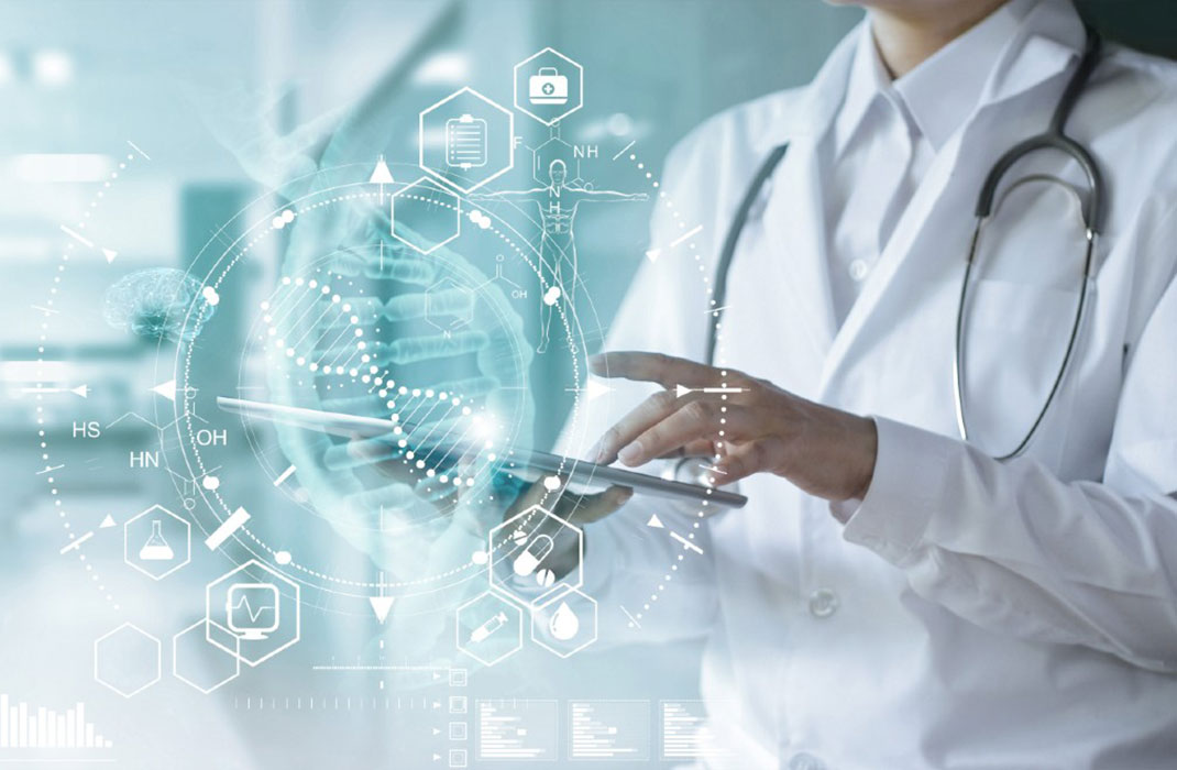 Doctor uses a tablet