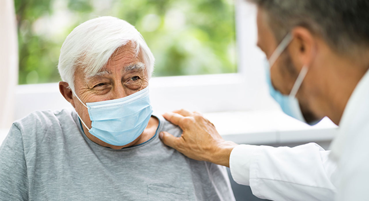 patient looking at physician