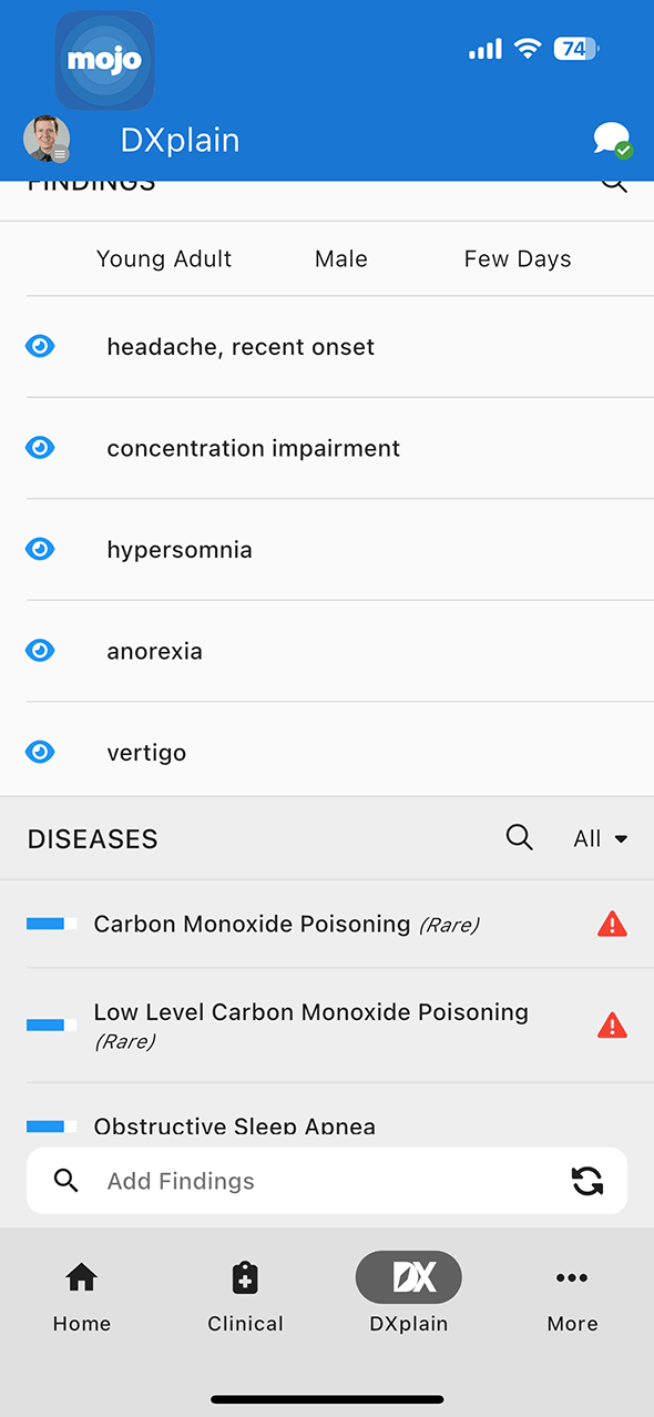 Screenshot of DXplain app