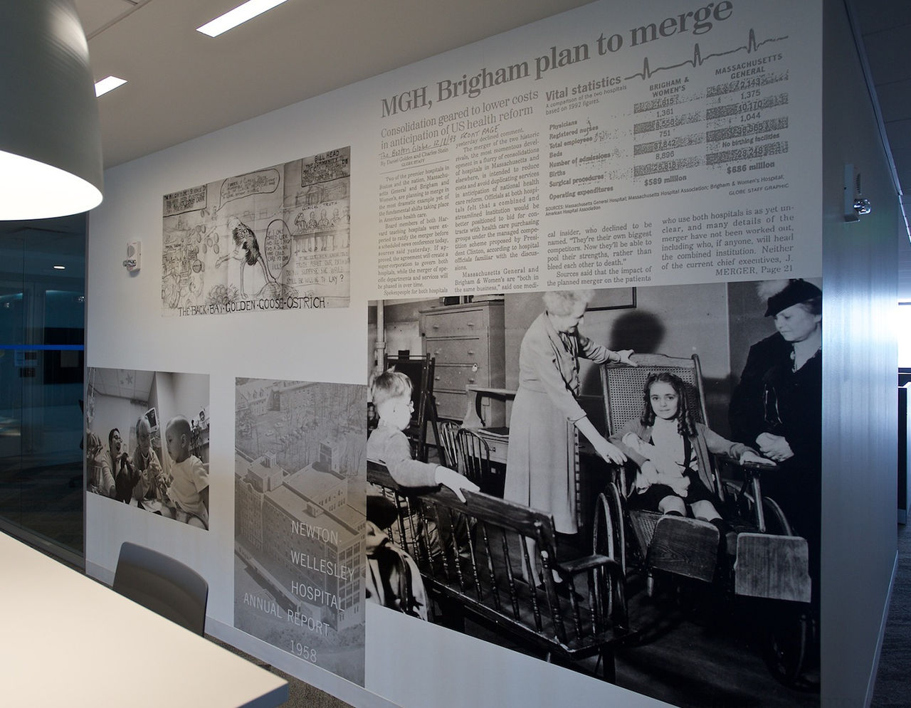 collage of historical images on large wall at Mass General Brigham