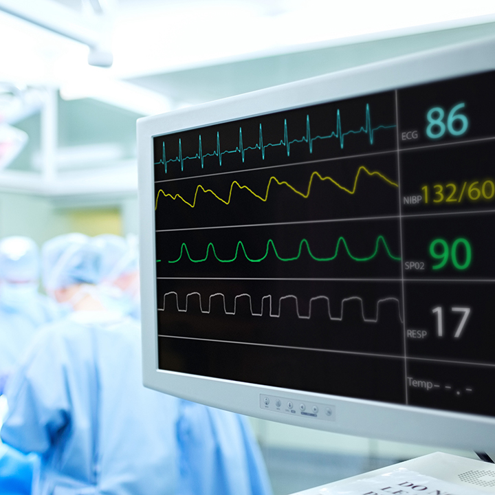 a heart monitor displaying patient values