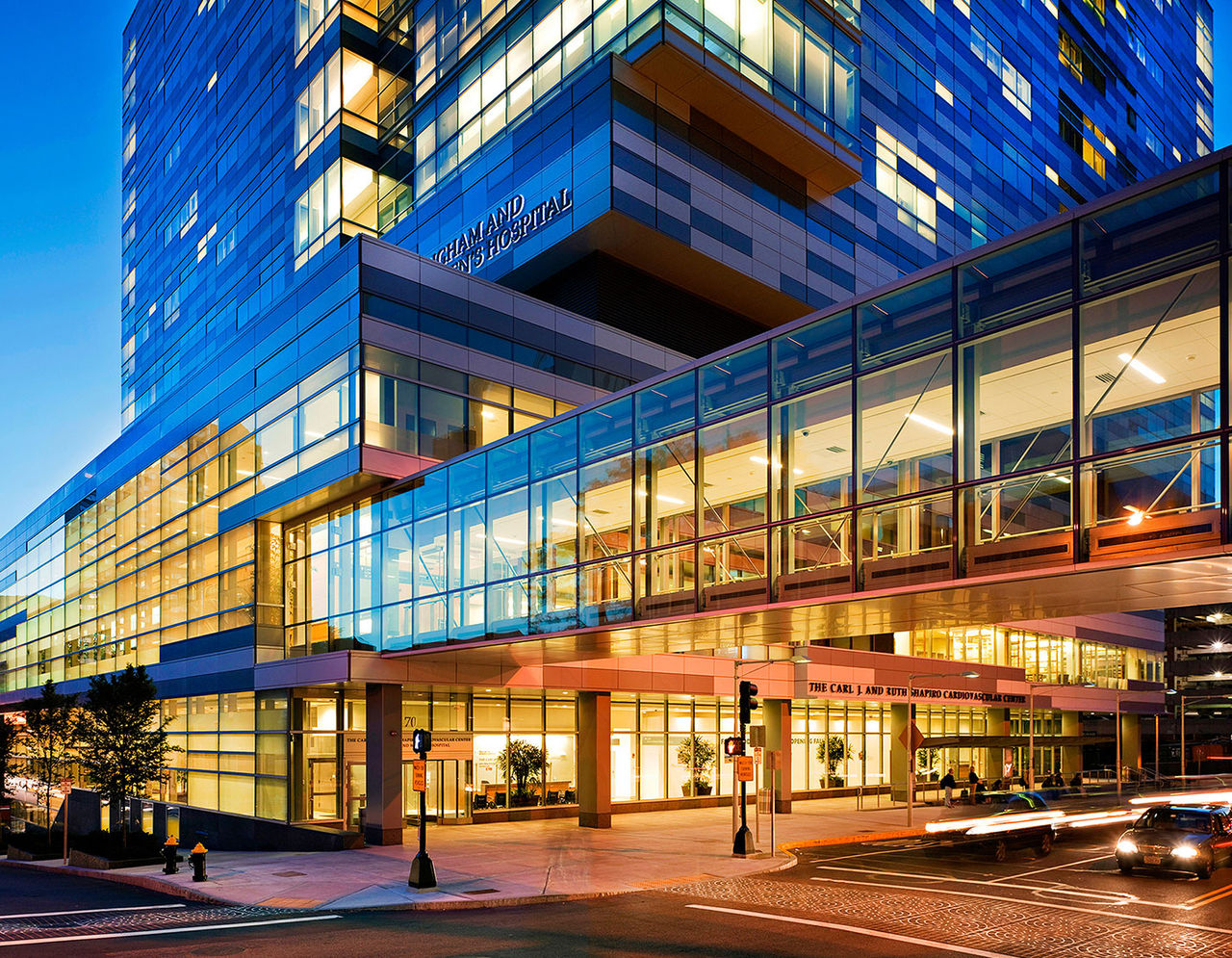 Brigham and Women's Hospital building exterior at night