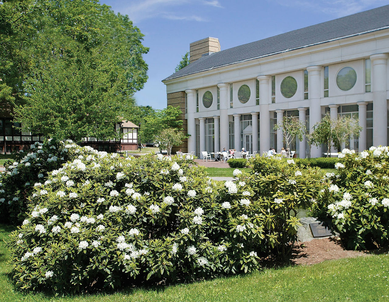 McLean Hospital de Marneffe Building exterior with flowers in front