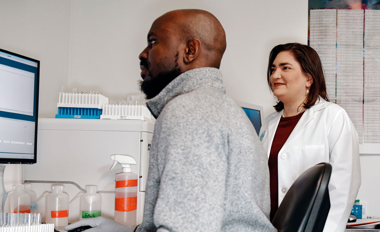 Marcela Maus with colleague in the Maus lab 