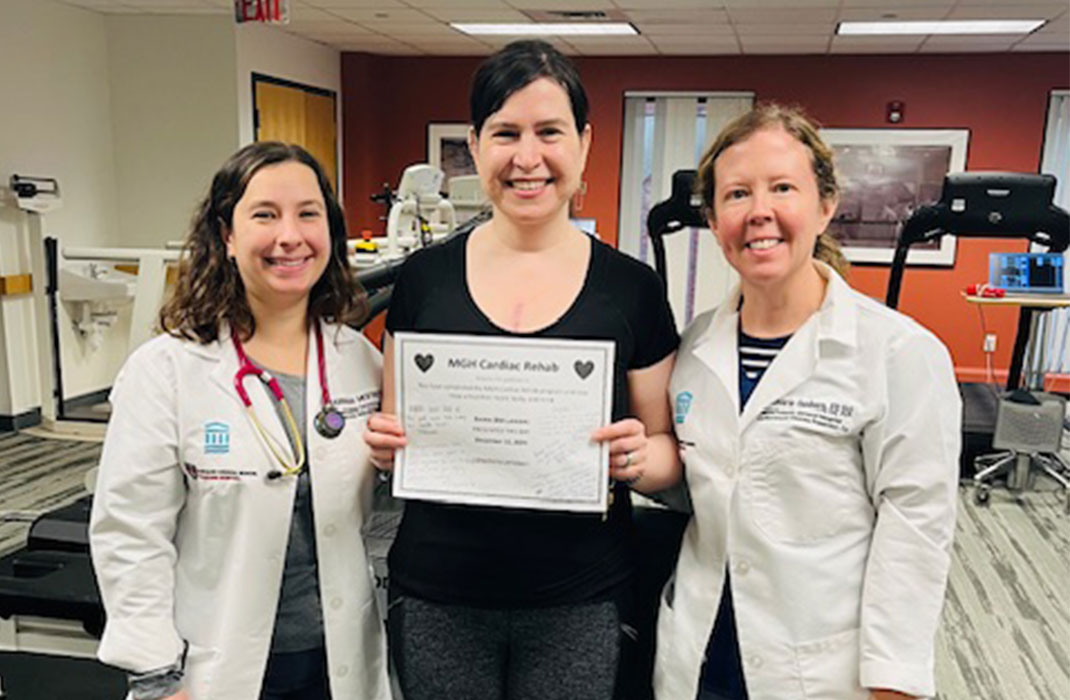 Sara with her Mass General Brigham cardiac rehabilitation providers