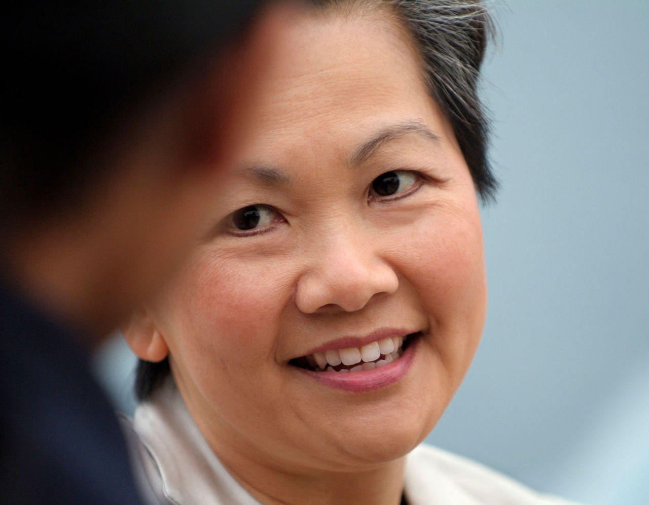 Smiling woman talking