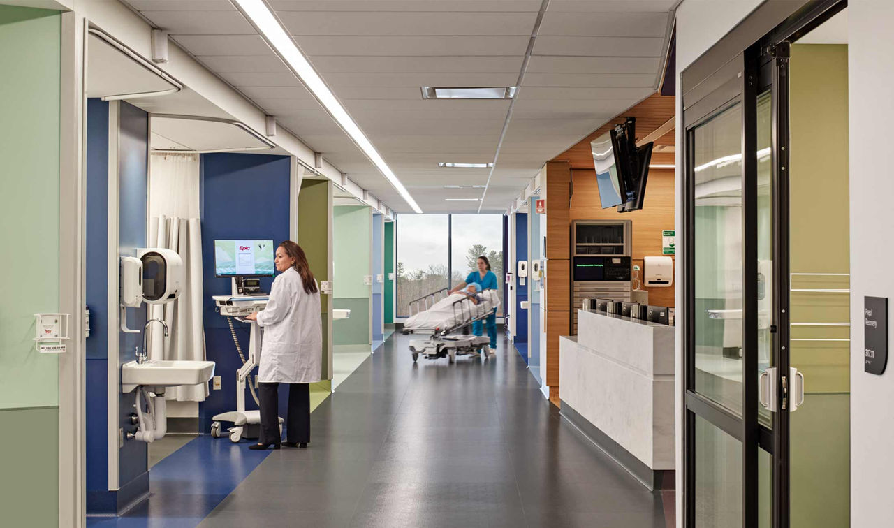 Hospital hallway of Mass General Brigham Integrated Care at Salem, NH