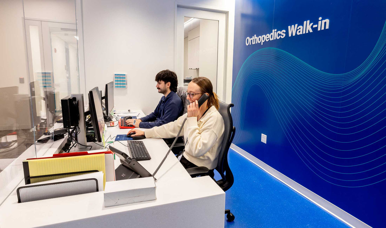 Lobby and reception area of Orthopedics Walk-in at Boston Landing