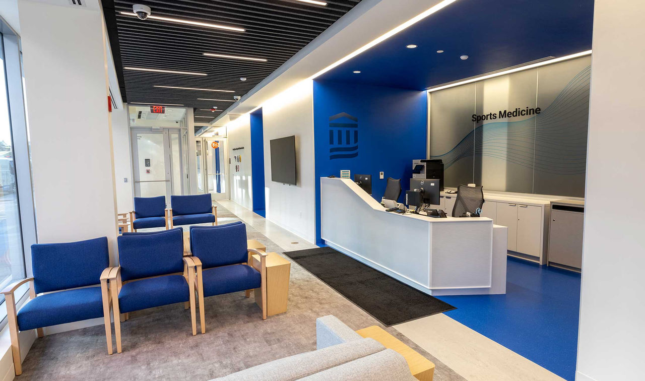 Lobby and reception area of Sports Medicine at Boston Landing