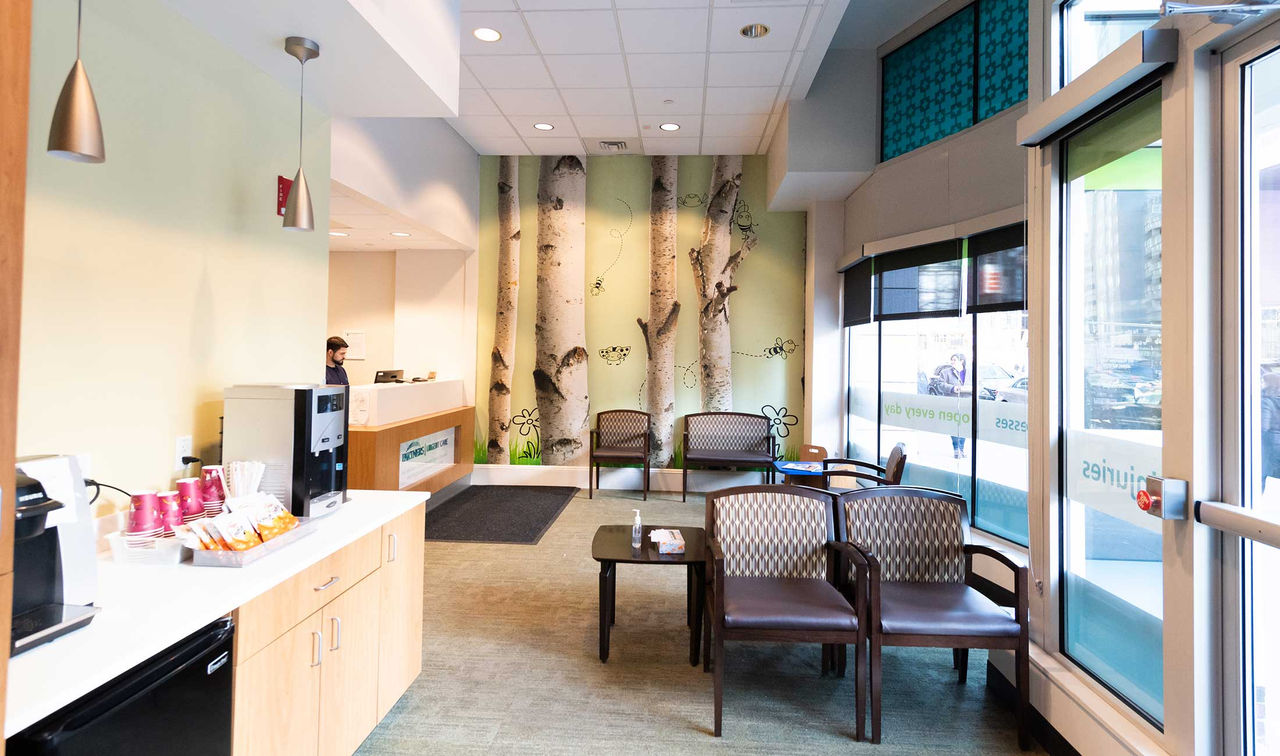 Boston Common urgent care lobby coffee station