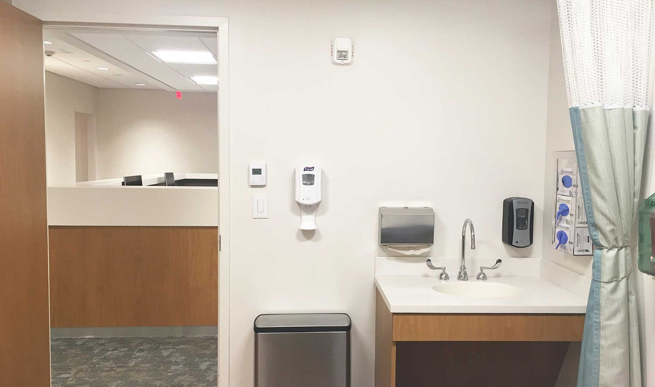 Examination room sink and doorway