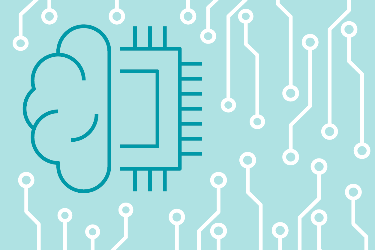 A computer chip in a cloud, with network lines in the background.