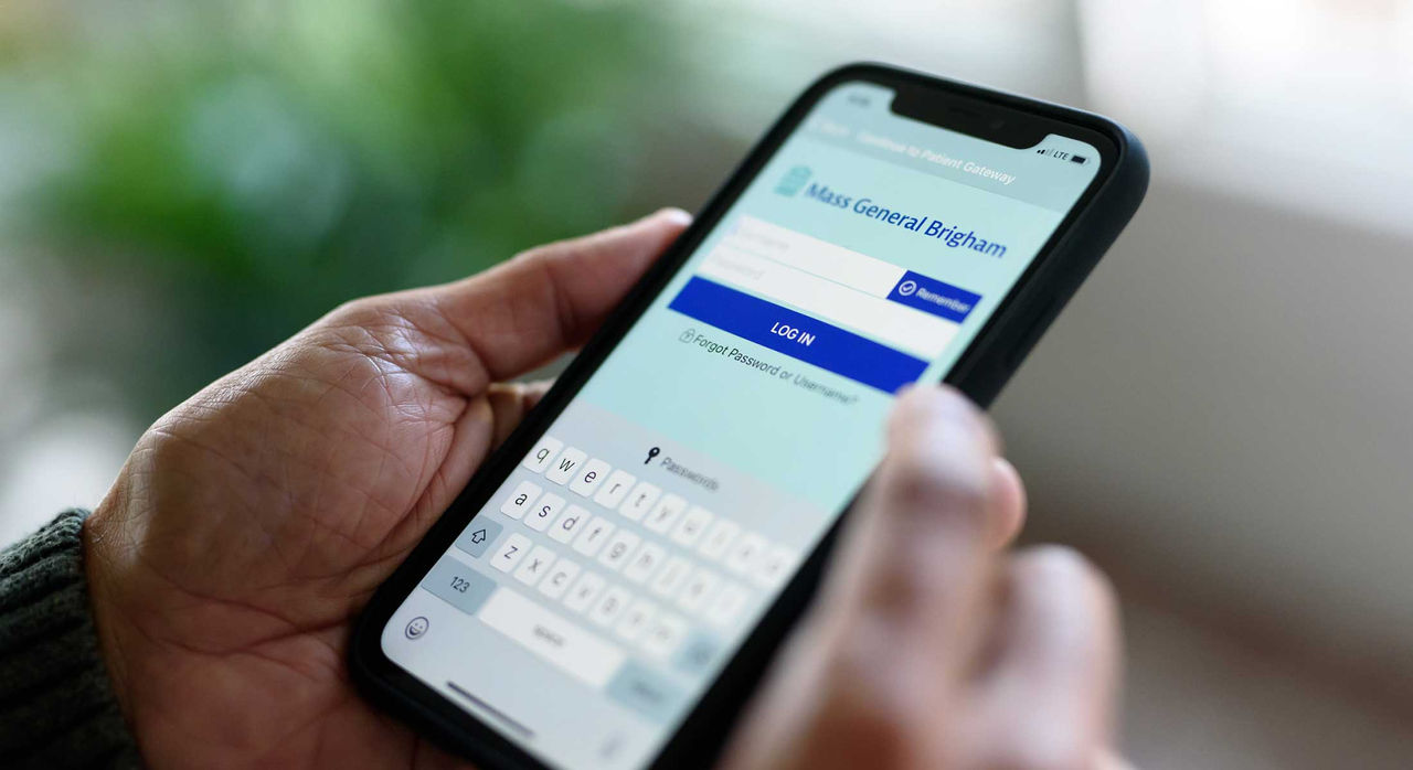 A cell phone showing the Patient Gateway screen.